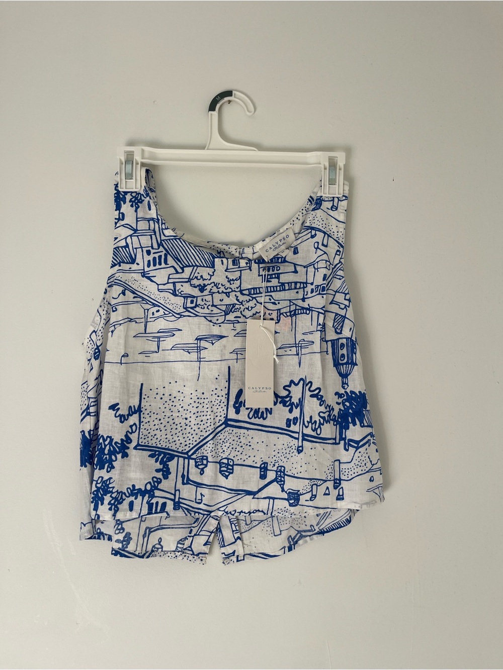 Calypso St. Barth White Tank with Nautical Blue Sketch Print